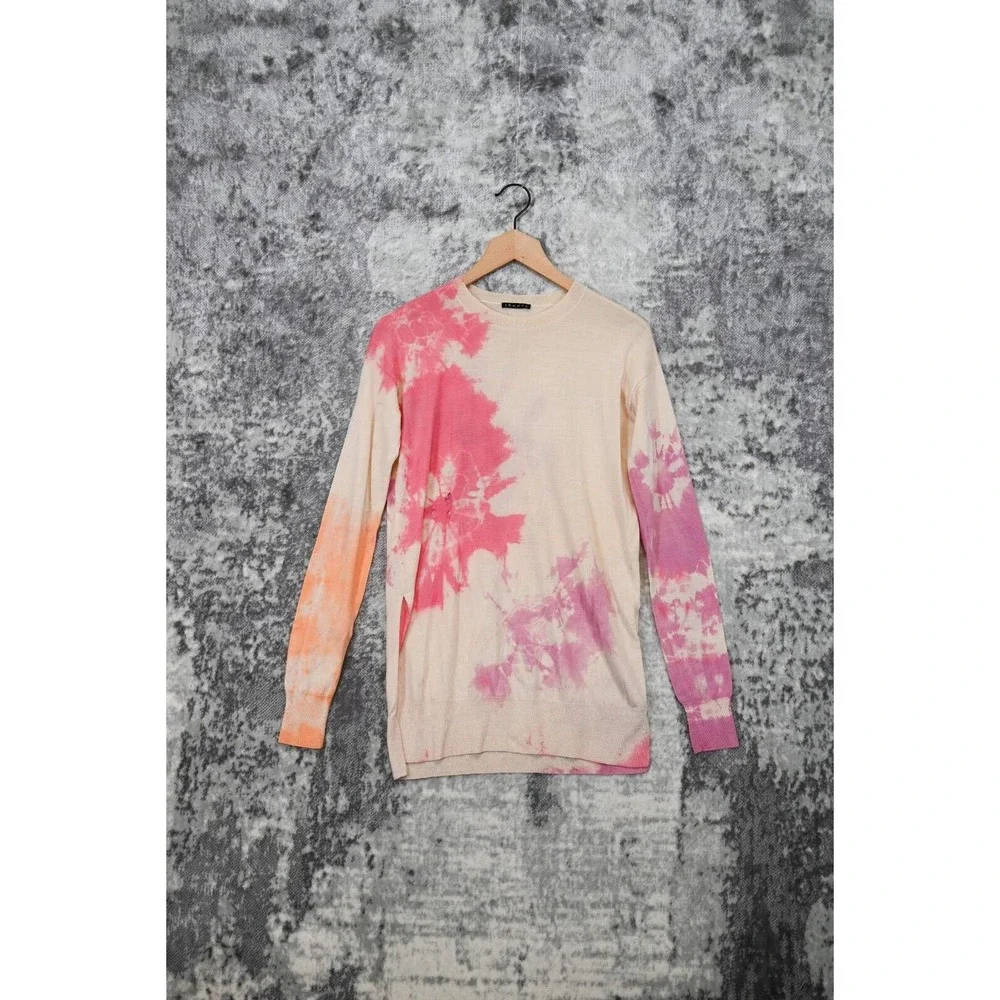 Theory Wool Tie Dye Distressed Crewneck Sweater